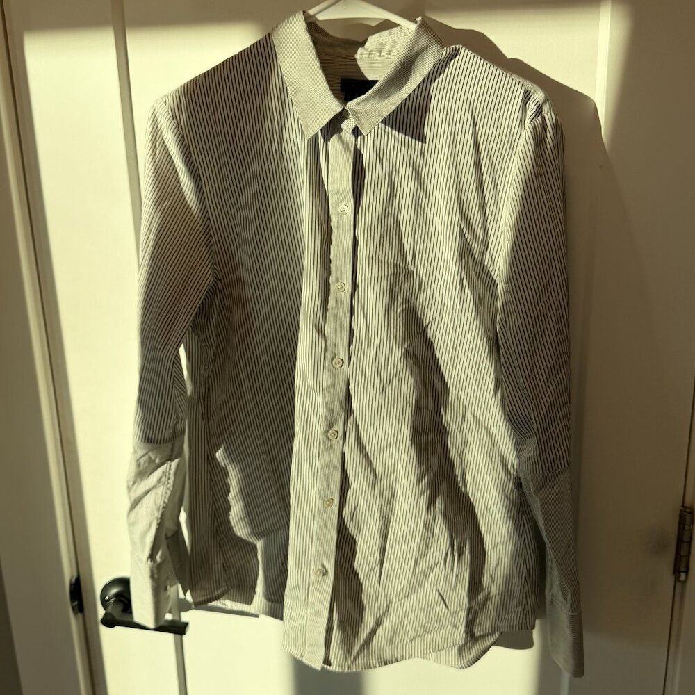Theory Shirt in Good Cotton Large Stripe Black and White